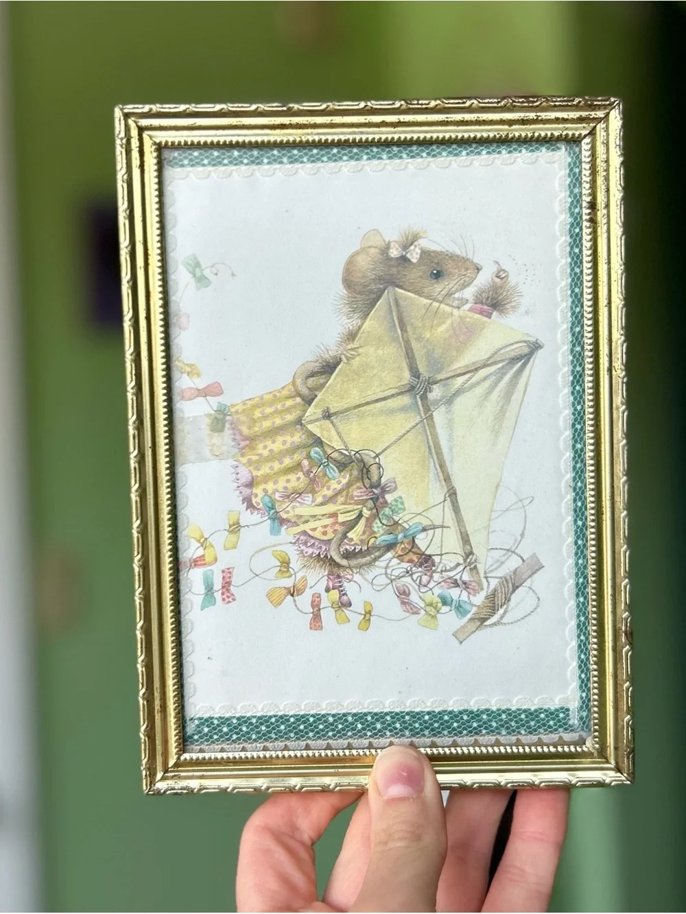 Vintage Mouse Art Print with Mouse Holding a Kite with Colorful Streamers